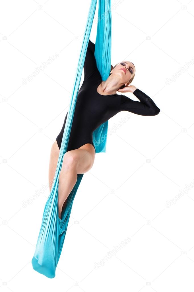 Woman performer on aerial silk
