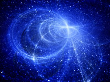 Blue glowing circular trajectories ins space