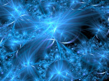 Mavi parlak ışınları ve kabarcıklar uzayda