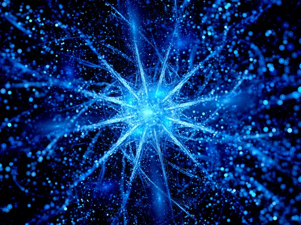 Blue energy ball with rays in space with particles — Stock Photo, Image
