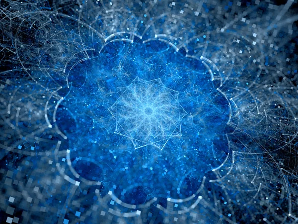 Mandala frattale incandescente blu nello spazio — Foto Stock