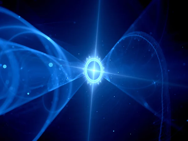 Niebieskie świecące futurystyczny statek kosmiczny w przestrzeni — Zdjęcie stockowe