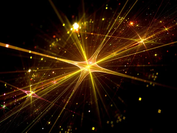 Shiny gold star with particles in space — Stock Photo, Image