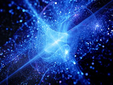 Derin uzay parçacıkları ile mavi parlak patlama