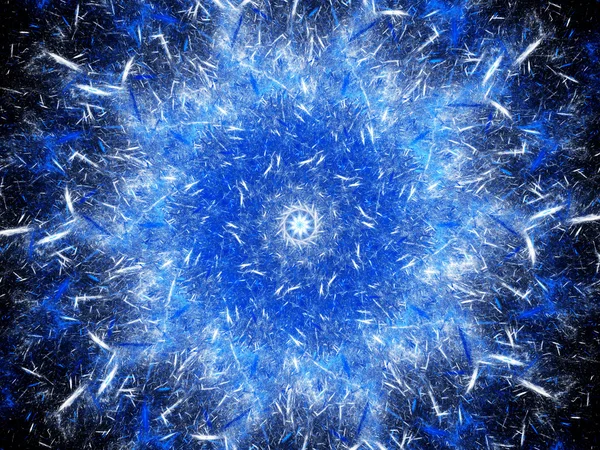 Blue glowing mandala shaped explosion with particles — Stock Photo, Image