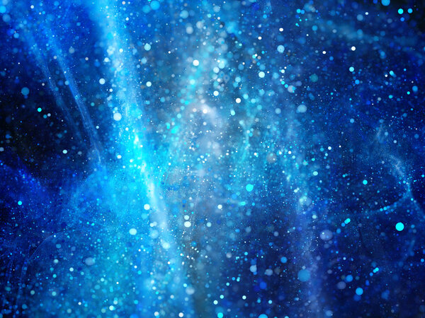 Blue glowing particles in space, computer generated abstract background