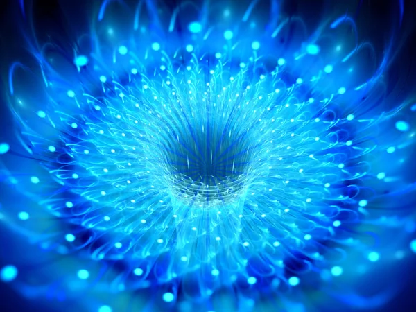 Mavi parlak fraktal çiçek ya da solucan deliği — Stok fotoğraf
