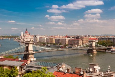 Parlamento binası ile Budapeşte 'nin panoramik genel değerlendirmesi