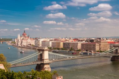 Parlamento binası ile Budapeşte 'nin panoramik genel değerlendirmesi