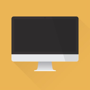 Vektör laptop. Bilgisayar web simgesi. Kişisel bilgisayar düz tarzı. Masaüstü bilgisayar. Arka plan üzerinde izole bilgisayar kutsal kişilerin resmi