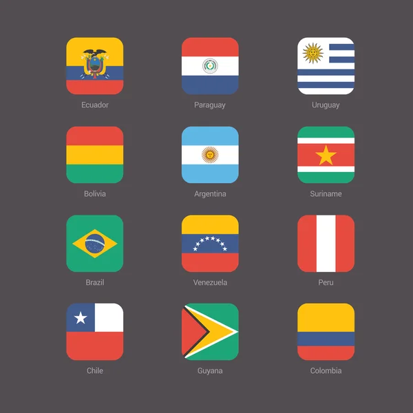Ensemble de drapeaux plats Amérique du Sud — Image vectorielle