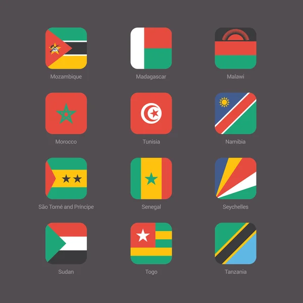 Bandiera Africa impostata. Design piatto — Vettoriale Stock