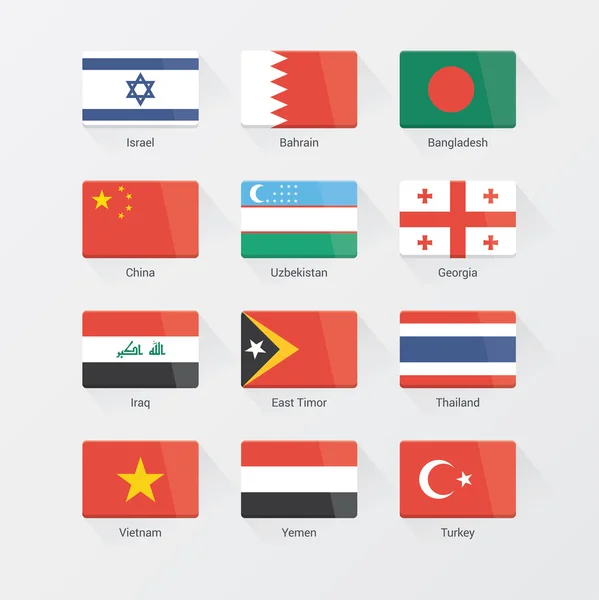 Asian continent flags flat set — Stock Vector
