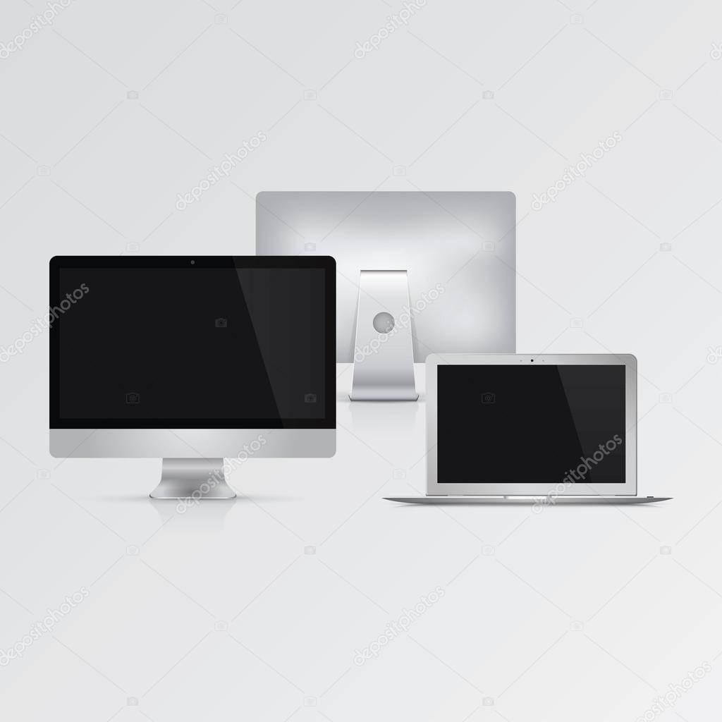 Realistic vector laptop, tablet computer, monitor and mobile phone