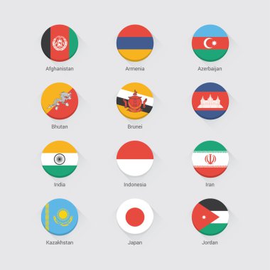 Asya kıta bayrakları düz ayarlamak