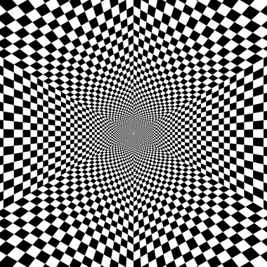 Siyah ve beyaz optik illüzyon altıgen vektör desen, arka plan, doku