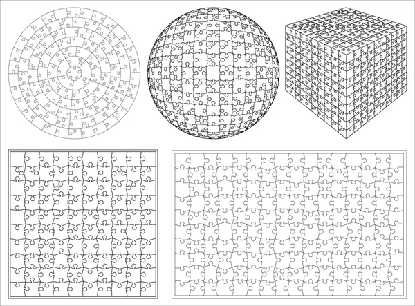 Blank transparent unique isometric shape background puzzle set — Stock Vector