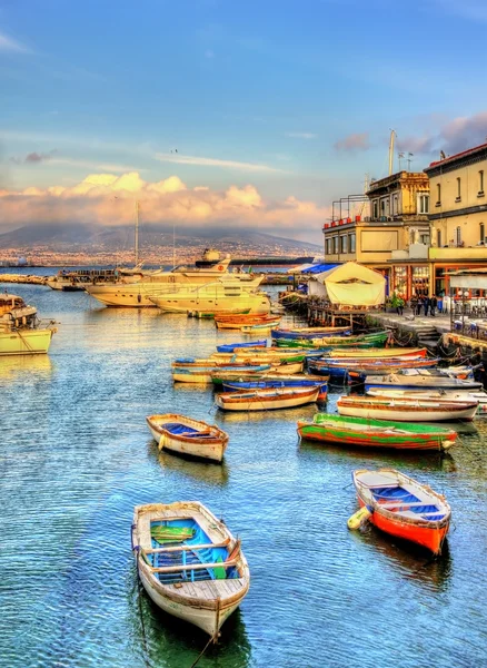 Boats in the harbor of Santa Lucia - Naples — Stock Photo, Image