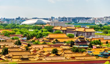 Yasak Şehir Bejing Jingshan Parkı üzerinde havadan görünümü