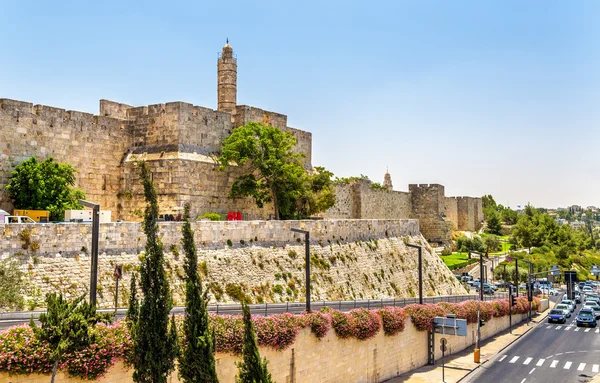 ダビデの塔と城壁 - エルサレム — ストック写真