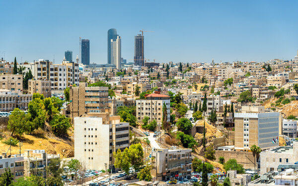 Cityscape of Amman downtown with skyscrapers at background
