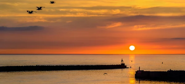 Solnedgång över hamnen i Hirtshals — Stockfoto