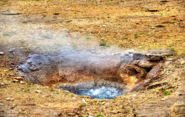 Sürekli Litli Geysir İzlanda'daki kaynar