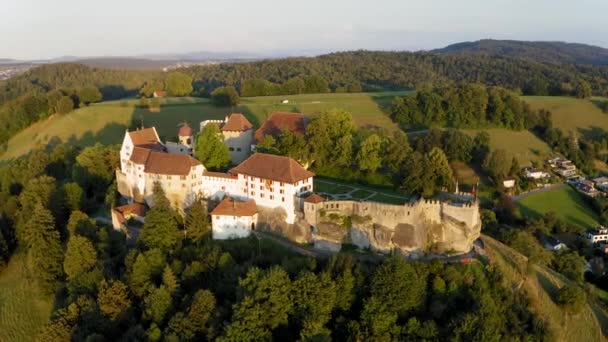 İsviçre 'deki Lenzburg Kalesi' nin havadan görünüşü — Stok video