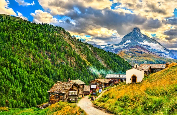 Uitzicht Matterhorn Bij Findeln Bij Zermatt Het Kanton Wallis Zwitserland — Stockfoto