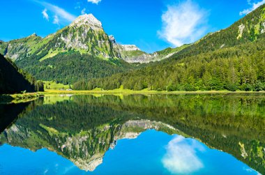 İsviçre Alplerindeki Obersee Gölü 'nde Brunnelistock Dağı