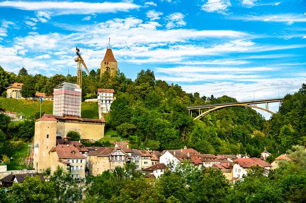 Fortifications and Gotteron bridge in Fribourg, Switzerland — Stock Photo, Image