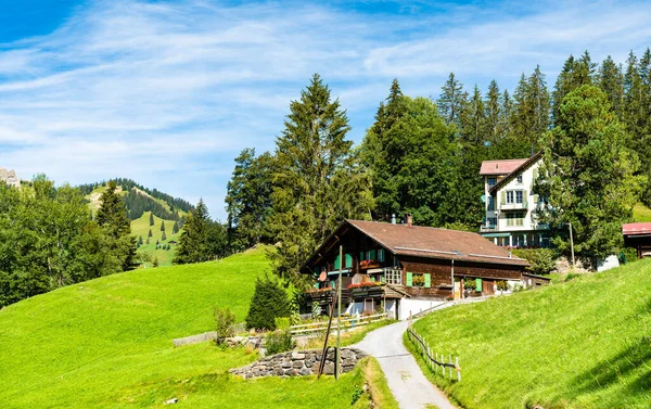 Traditionele houten huizen in Wengen, Zwitserland — Stockfoto