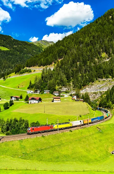 Trucks crossing the Alps by rail in Austria — Stock Photo, Image