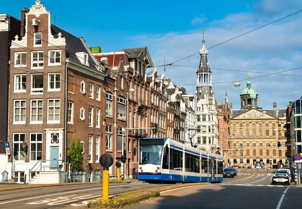 City tram on a street of Amsterdam — Stock Photo, Image