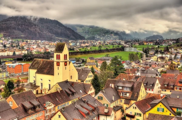 Vista da aldeia de Sargans em Alpes Suíços — Fotografia de Stock
