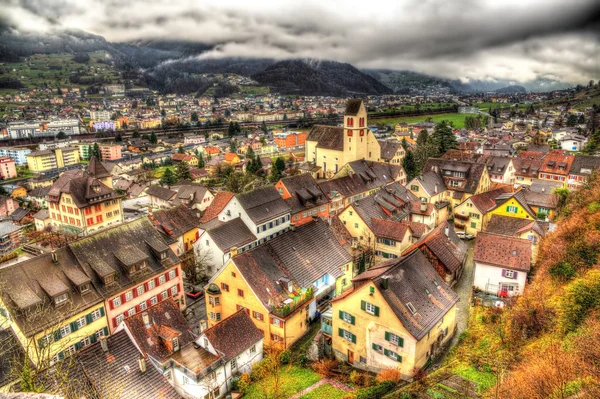 Vista da aldeia de Sargans em Alpes Suíços — Fotografia de Stock