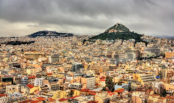 Veduta del Monte Licabetto dall'Acropoli di Atene — Foto Stock