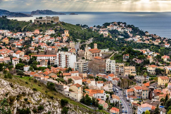 Pohled na Marseille a Středozemní moře - Francie — Stock fotografie