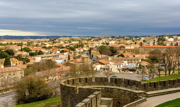 Utsikt over Carcassonne fra festningen - Languedoc, Frankrike – stockfoto