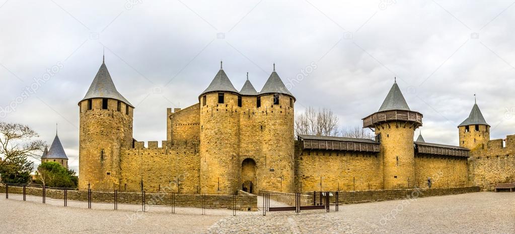 Entrance to the Cite de Carcassonne, a medieval citadel in Franc