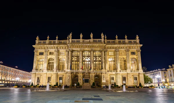 Palazzo Madama em Turim à noite - Itália — Fotografia de Stock