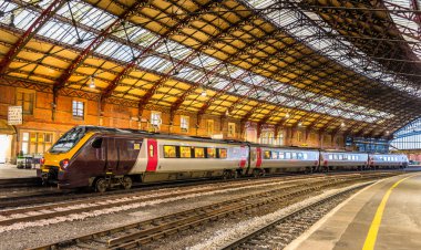 Passenger train at Bristol Temple Meads Railway Station, England clipart