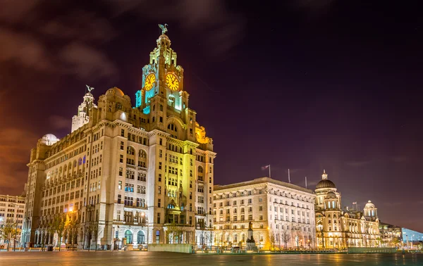 O Fígado Real, a Cunard e os Edifícios do Porto de Liverpool — Fotografia de Stock