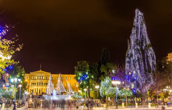 Praça Syntagma em Atenas decorada para o Natal — Fotografia de Stock