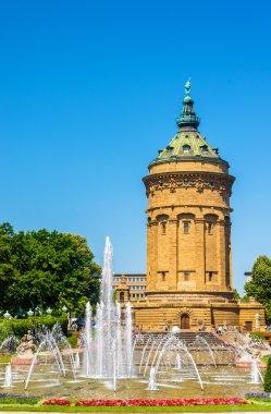 Fountain and Water Tower on Friedrichsplatz square in Mannheim - clipart