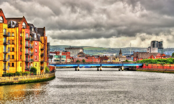 View of Belfast over the river Lagan - United Kingdom