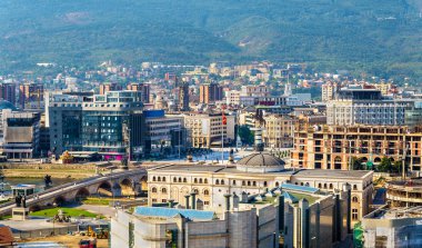 Aerial view of the city centre of Skopje - Macedonia clipart