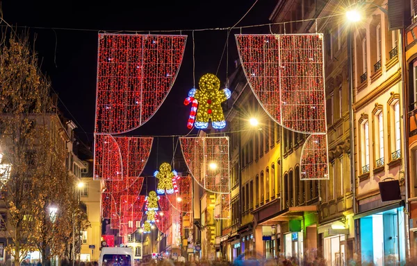 Christmas decorations on streets of Strasbourg. Alsace, France — Stock Photo, Image