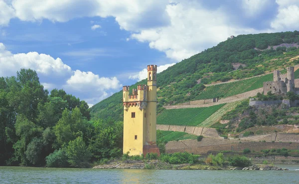 Mouse Tower of Bingen near Ruedesheim am Rhein, Rhine River, Rheingau, Alemanha — Fotografia de Stock