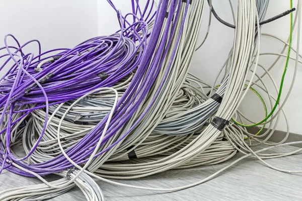 Pile of cables the future control room. — Stock Photo, Image